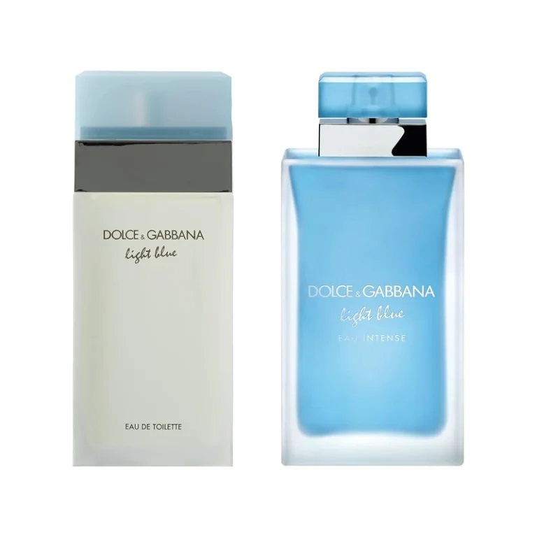 Dolce & Gabbana Light Blue Feminino EDT ou Eau Intense lado a lado com análise de fixação na pele, projeção e escolha de compra.