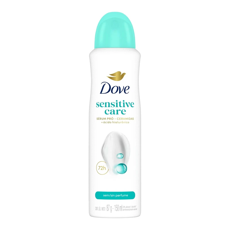 Dove Sensitive Aerosol 150ml sem fragrância: opção suave para axilas sensíveis que vale a pena e não altera a fixação na pele.