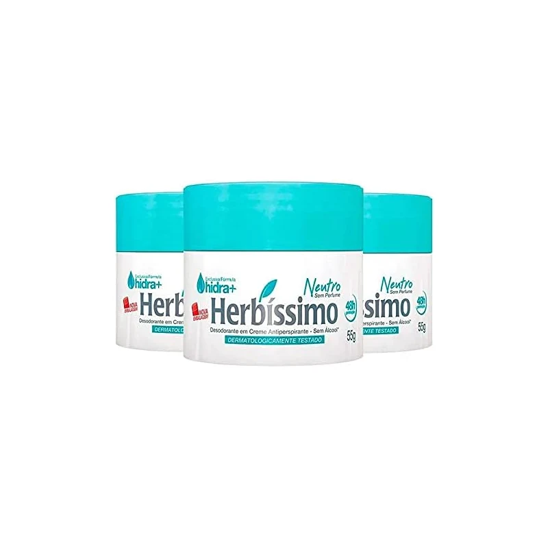 Desodorante Herbíssimo Neutro em Creme 55g: desodorante sem cheiro barato que vale a pena na rotina e mantém a projeção do perfume na pele.