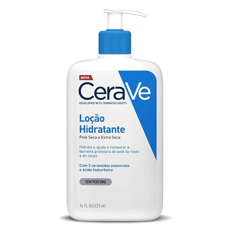 CeraVe Loção Hidratante 473ml como melhor hidratante sem cheiro: vale a pena para pele seca e aumenta a fixação na pele do perfume.