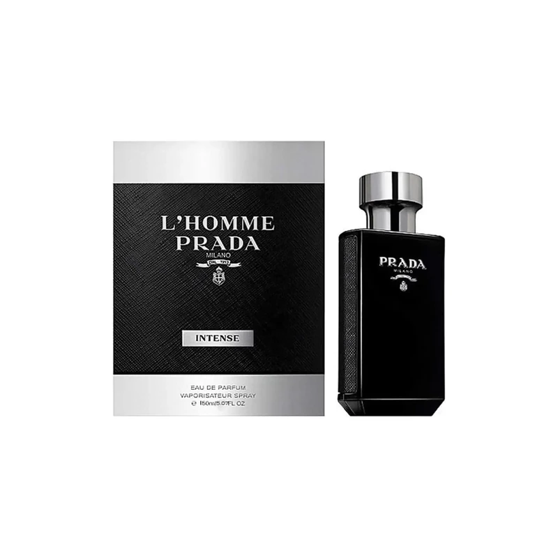 Frasco oficial do Prada L'Homme Intense Eau de Parfum analisado em fixação na pele, projeção e uso noturno.